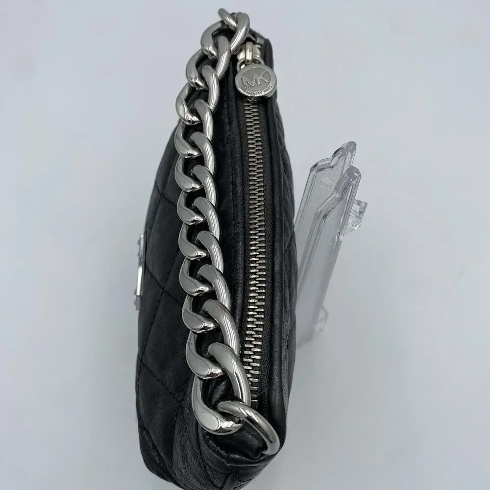 Michael Kors Mini-Quilted Purse Dark Metallic Gray Silver Hardware Chain